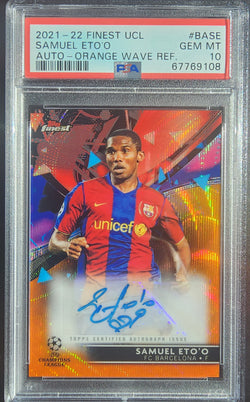 Samuel Eto'o 2021 Finest Champions League Orange Wave Auto #5/25 PSA 10 Gem Mint