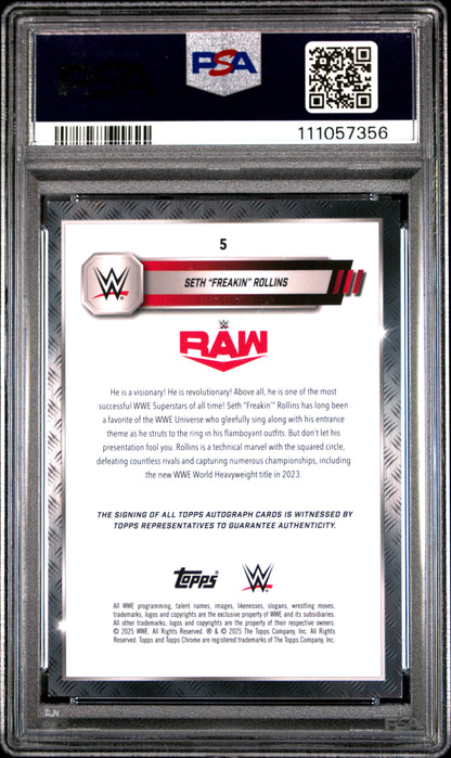 Seth Rollins 2025 Topps Chrome WWE Gold Refrractor Auto #33/50 PSA 9 Mint