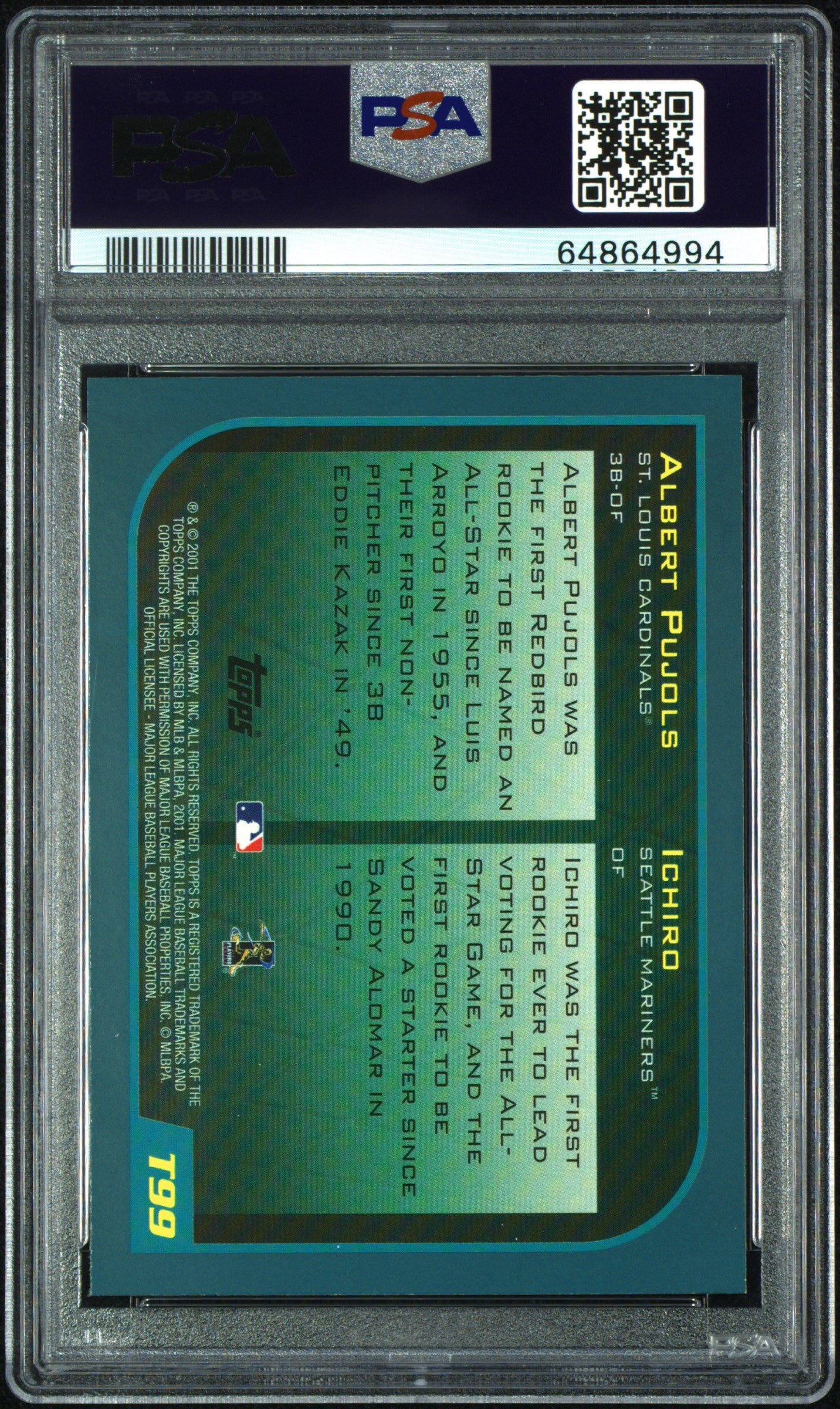 Albert Pujols/Ichiro Suzuki 2001 Topps Traded Rookie #T99 PSA 8.5 Nm-Mint+