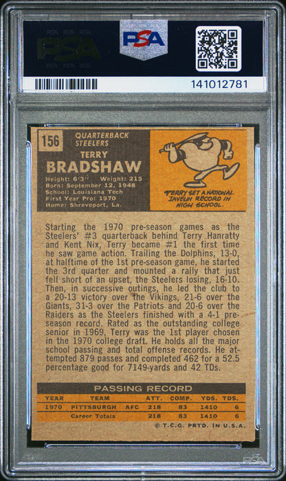 Terry Bradshaw 1971 Topps Rookie #156 PSA Authentic 2781