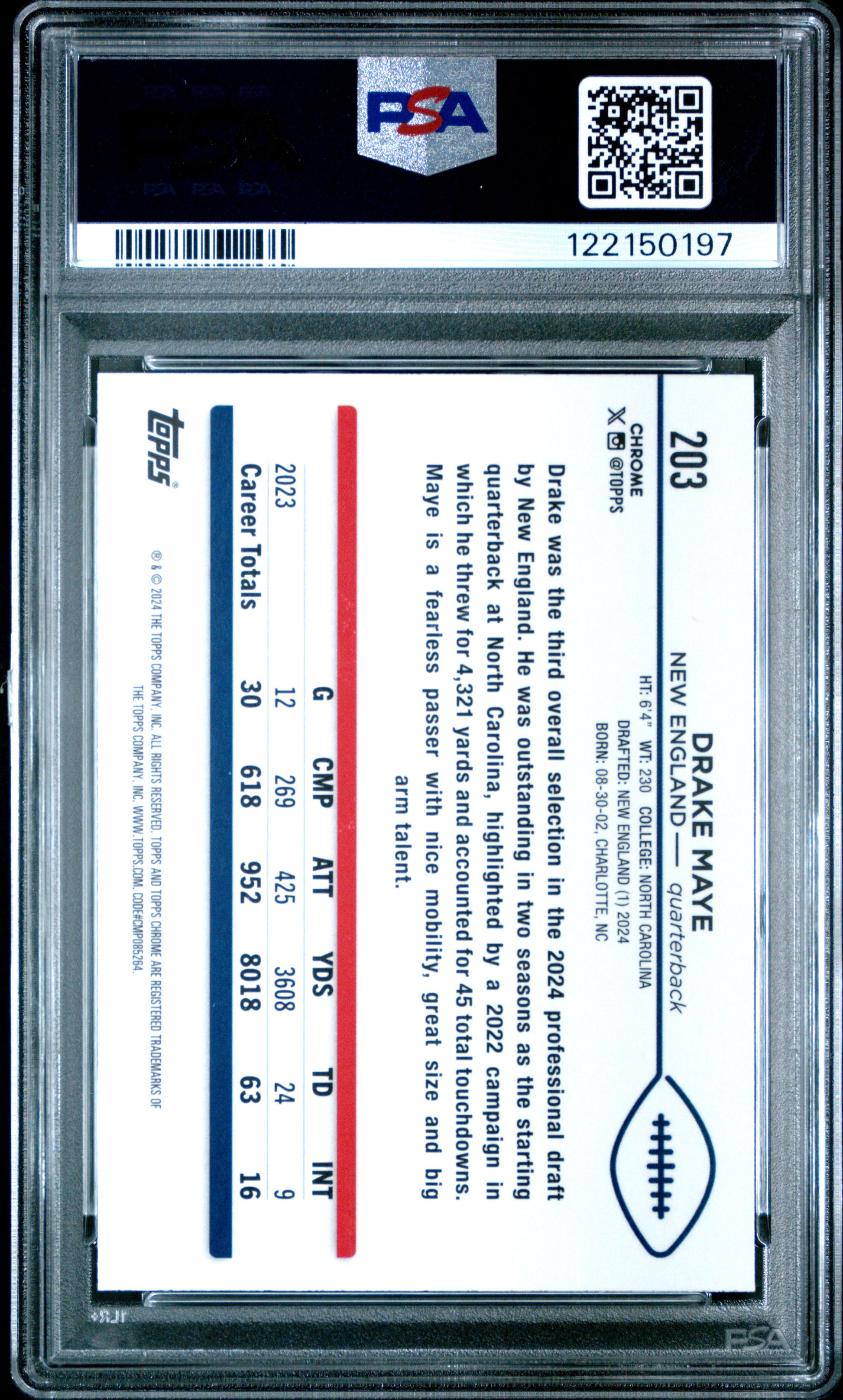 Drake Maye 2024 Topps Chrome Yellow Wave Rookie #56/75 PSA 10 Gem Mint