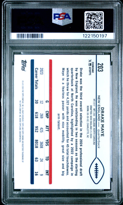 Drake Maye 2024 Topps Chrome Yellow Wave Rookie #56/75 PSA 10 Gem Mint