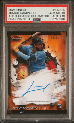 Junior Caminero 2024 Topps Finest Orange Refractor Auto Rookie #23/25 PSA 10 Auto 10