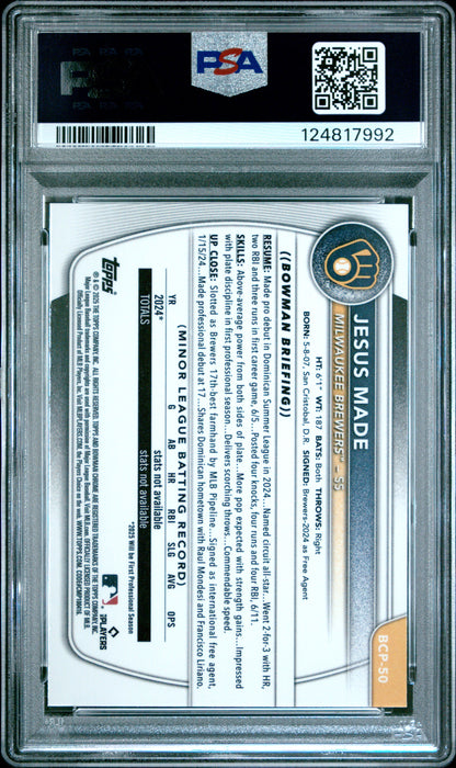 Jesus Made 2025 Bowman Chrome #BCP50 Fuschia Refractor #29/199 PSA 10 Gem Mint