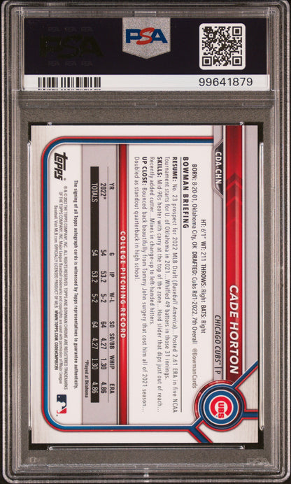 Cade Horton 2022 Bowman Chrome Draft Sparkle Auto #16/71 PSA 10 Gem Mint