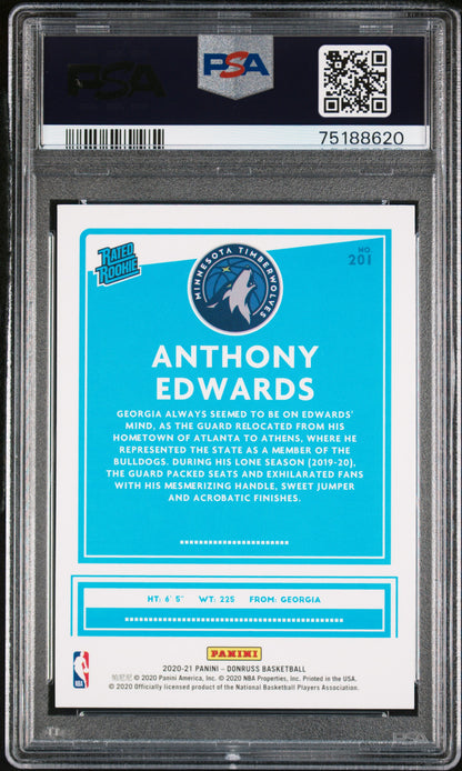 Anthony Edwards 2020 Panini Donruss Rookie #201 Choice PSA 10 Gem Mint