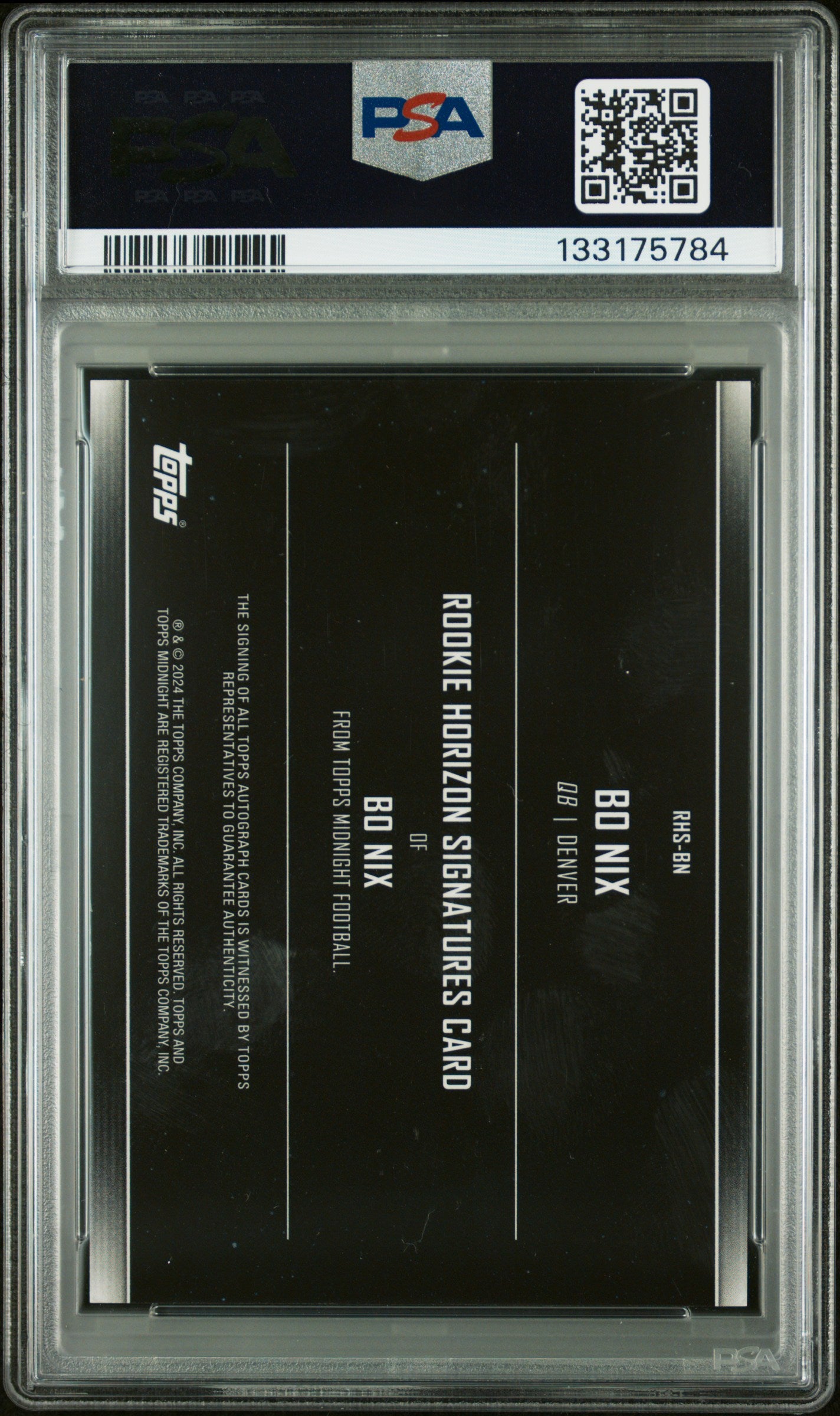 Bo Nix 2024 Topps Midnight Rookie Horizon Signature PSA 10 Gem Mint