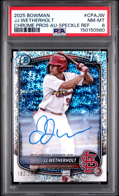 J.J. Wetherholt 2025 Bowman Chrome Speckle Refractor Auto #182/299 PSA 8 Nm-Mint