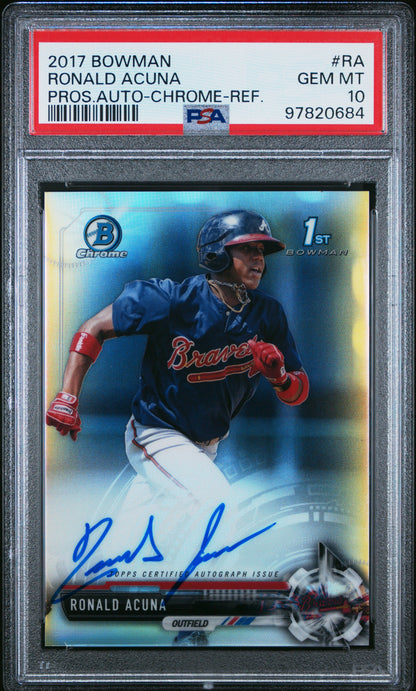 Ronald Acuna Jr. 2017 Bowman Chrome Refractor Auto #26/499 PSA 10 Gem Mint