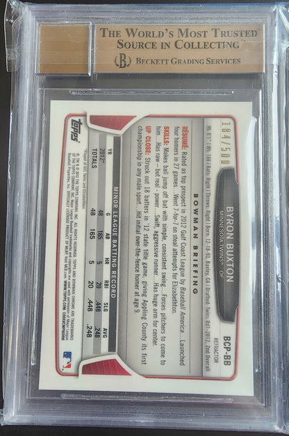 Byron Buxton 2013 Bowman Chrome Autograph Refractor 184/500 BGS 9.5 Gem Mint 10 Auto