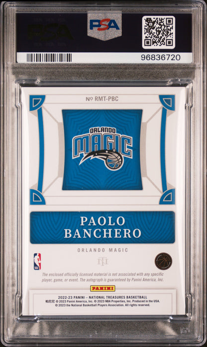 Paolo Banchero 2022 Panini NAtional Treasures Triple Patch Auto #70/99 PSA 9 Auto 10