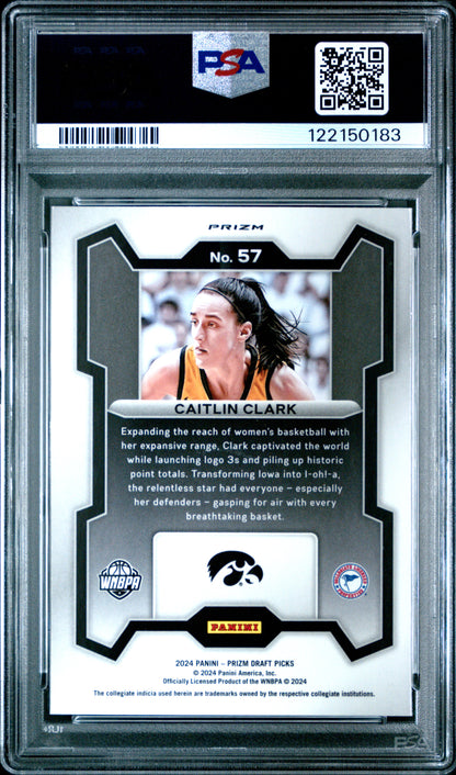 Caitlin Clark 2024 Panini Prizm Draft #57 Green Prizm PSA 10 Gem Mint