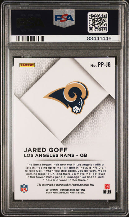 Jared Goff 2016 Panini Donruss Elite Pen Pals Rookie Auto PSA 10 Gem Mint