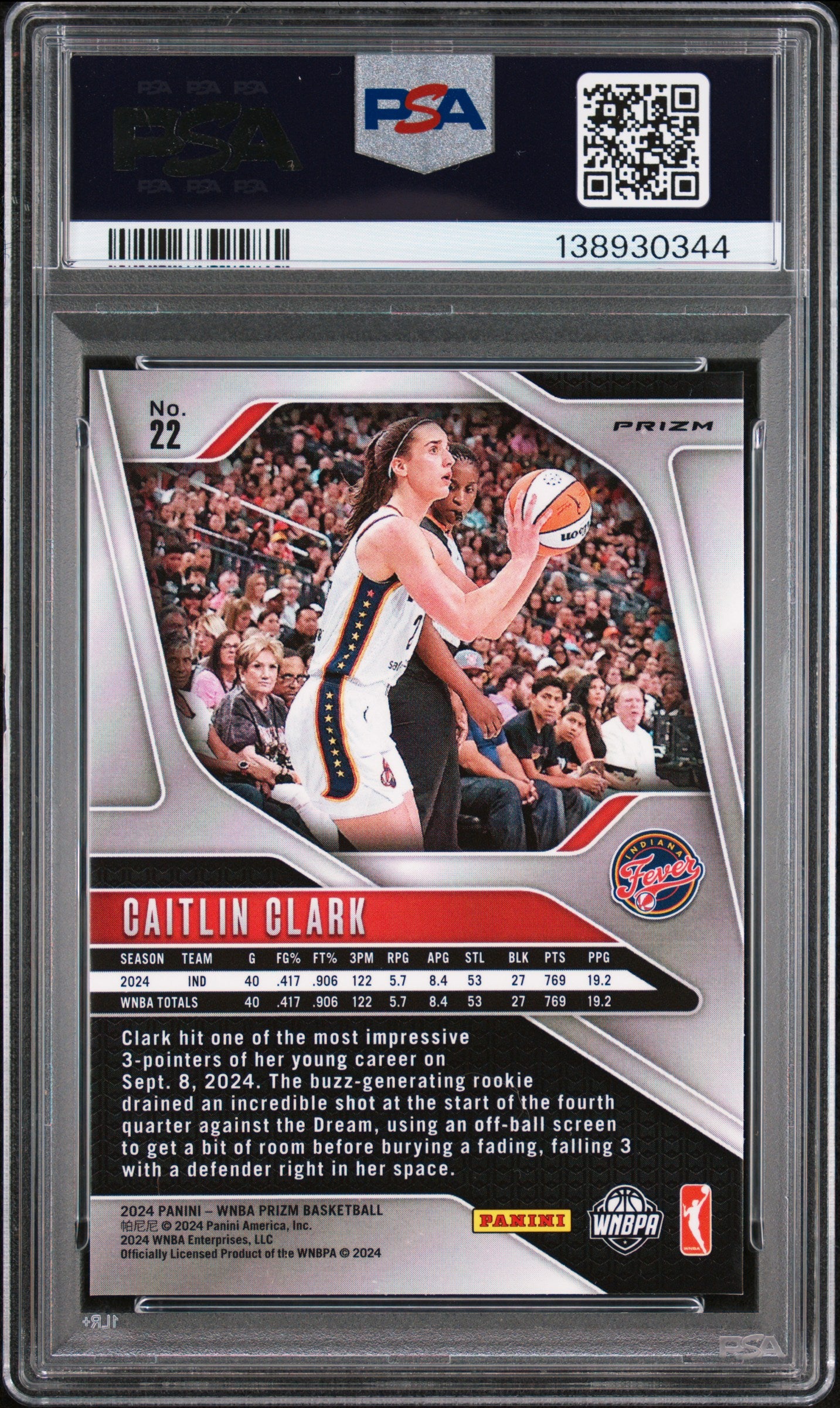 Caitlin Clark 2024 Panini Prizm WNBA Rookie #22 Green Prizm PSA 10 Gem Mint