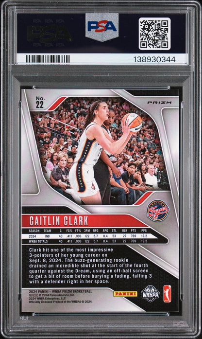 Caitlin Clark 2024 Panini Prizm WNBA Rookie #22 Green Prizm PSA 10 Gem Mint