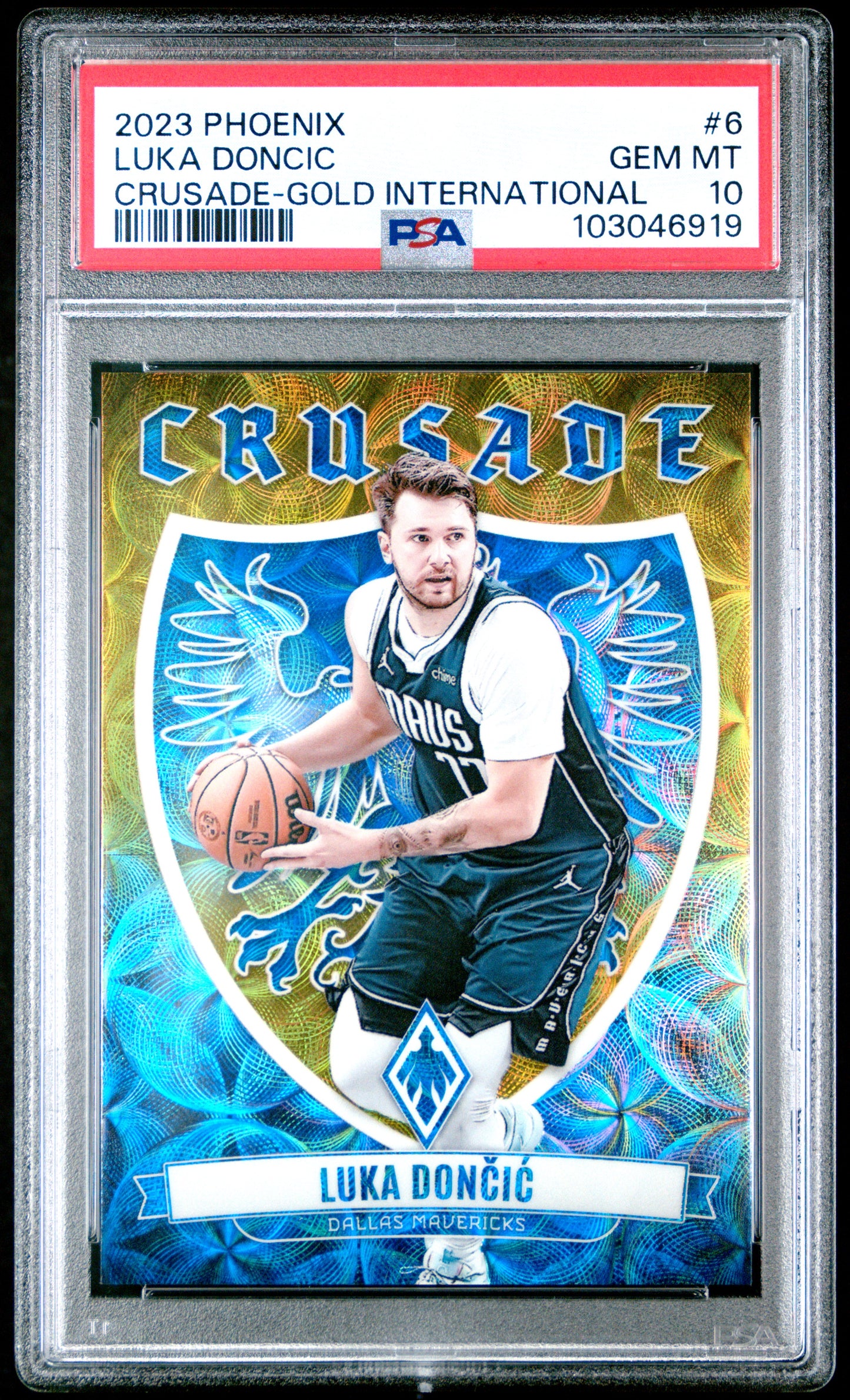Luka Doncic 2023 Panini Phoenix Gold Crusade #6/10 PSA 10 Gem Mint