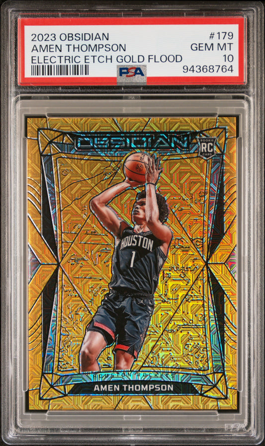 Amen Thompson 2023 Panini Obsidian Rookie Gold Flood #5/10 PSA 10 Gem Mint