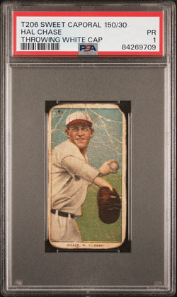 Hal Chase 1909-11 T206 Sweet Caporal 150/30 Throwing White Cap PSA 1 Poor