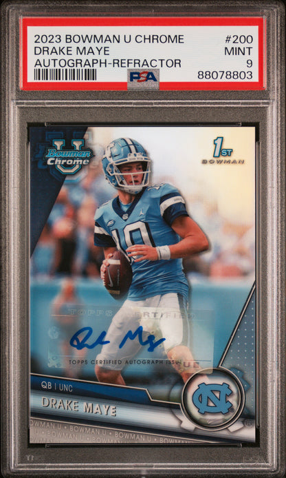 Drake Maye 2023 Bowman Chrome U Rookie Refractor Auto #409/499 PSA 9 Mint