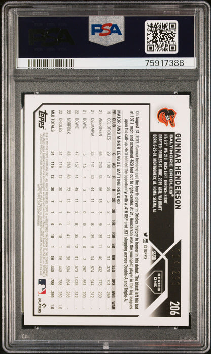 Gunnar Henderson 2023 Topps Rookie #206 Orange Ice #14/299 PSA 10 Gem Mint