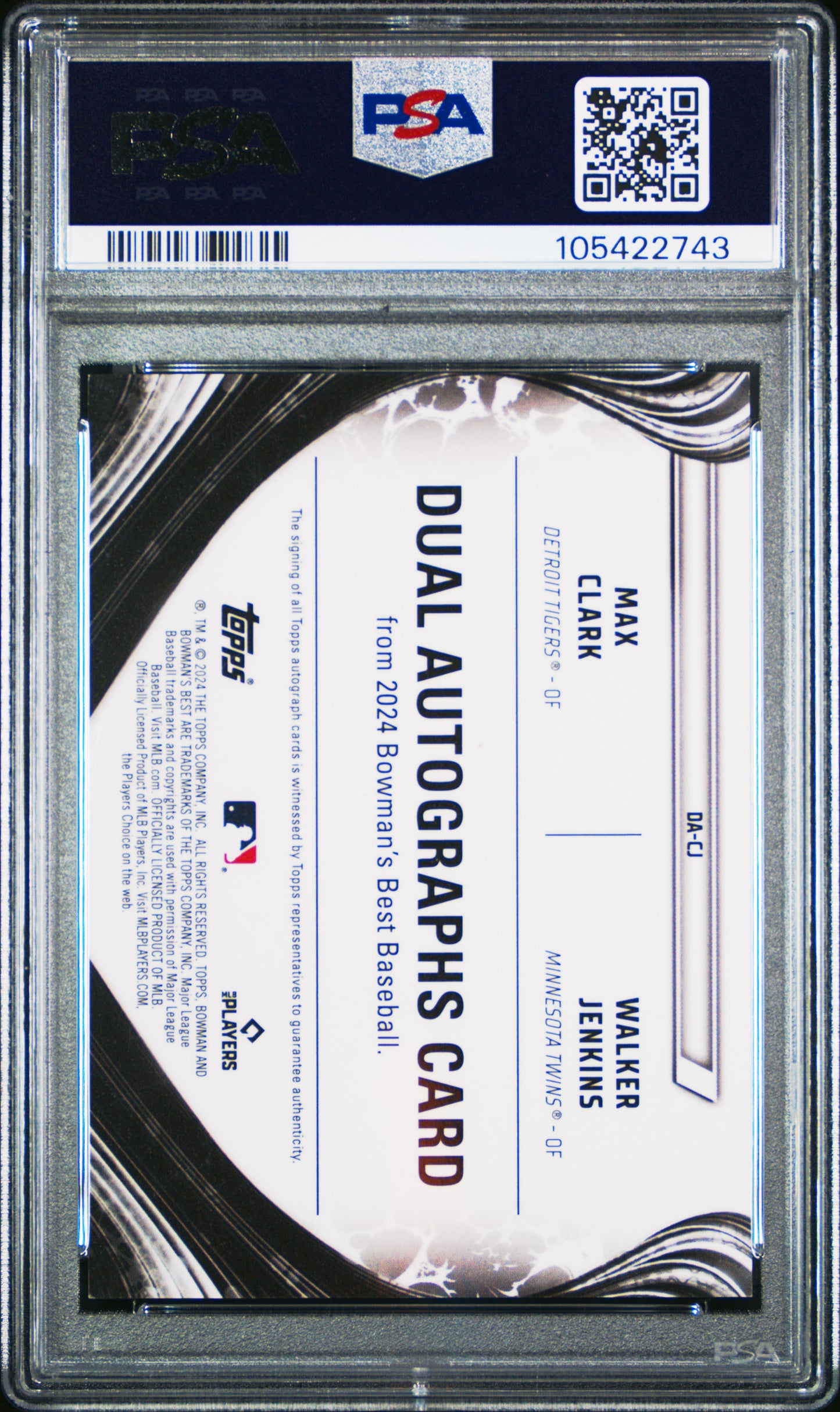 Walker Jenkins/Max Clark 2024 Bowmans Best Dual Auto Orange Refractor #22/25 PSA 10 Gem Mint
