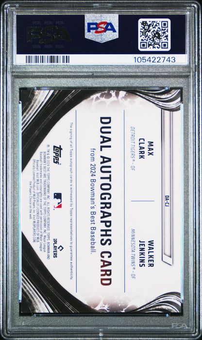 Walker Jenkins/Max Clark 2024 Bowmans Best Dual Auto Orange Refractor #22/25 PSA 10 Gem Mint