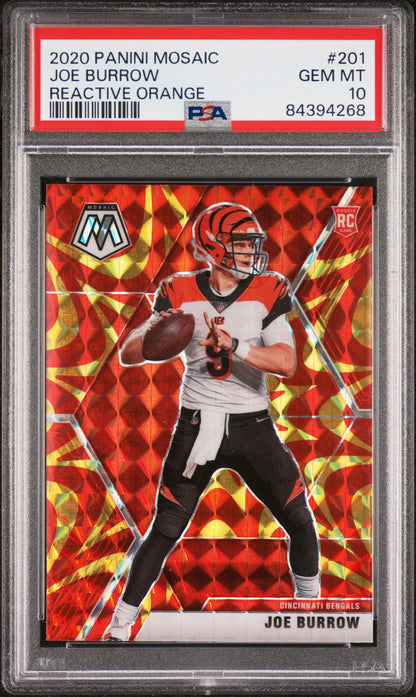 Joe Burrow 2020 Panini Mosaic Rookie #301 Reactive Orange PSA 10 Gem Mint 4268