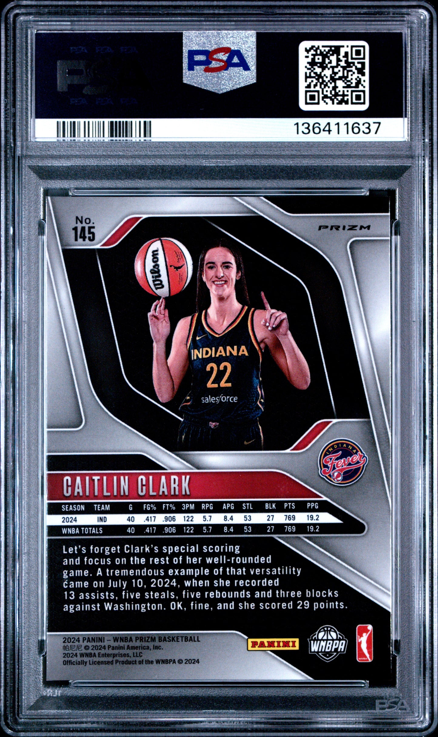 Caitlin Clark 2024 Panini Prizm WNBA Rookie #145 PSA 8 Nm-Mint