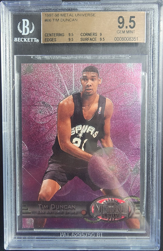 Tim Duncan 1997 Metal Universe #66 BGS 9.5 Gem Mint