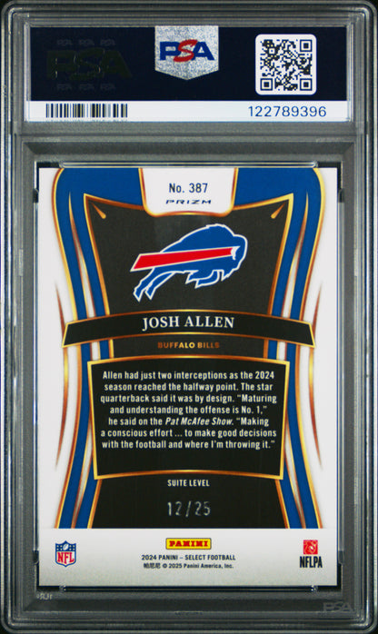 Josh Allen 2024 Panini Select #387 Tie-Dye Prizm #12/25 PSA 10 Gem Mint