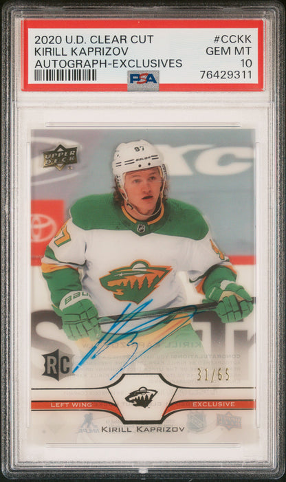 Kirill Kaprizov 2020 Upper Deck Clear Cut Exclusives Auto #61/65 PSA 10 Gem Mint