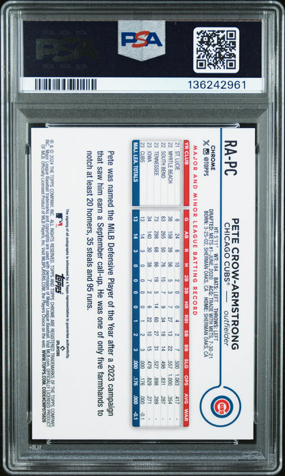 Pete Crow-Armstrong 2024 Topps Chrome Rookie Autograph PSA 8 Nm-Mint