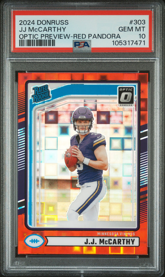 JJ McCarthy 2024 Donruss Optic Preview Red Pandora PSA 10 Gem Mint