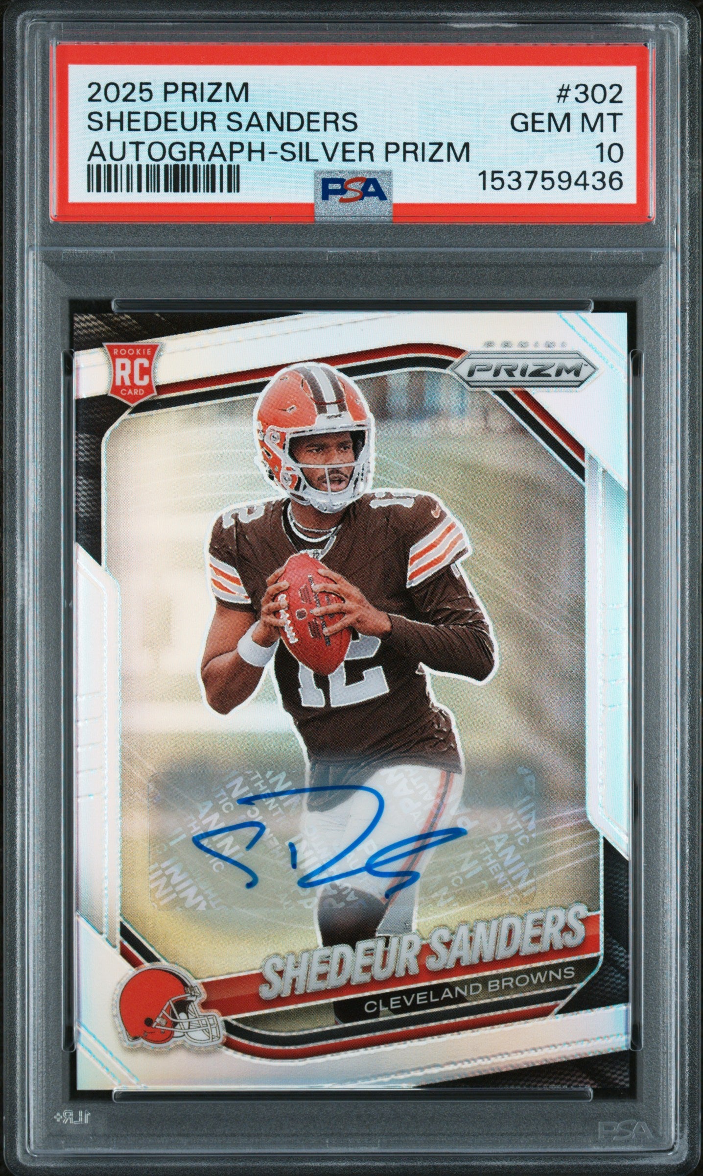 Shadeur Sanders 2025 PAnini Prizm Silver Prizm Auto RC PSA 10 Gem Mint