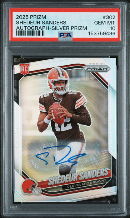 Shadeur Sanders 2025 PAnini Prizm Silver Prizm Auto RC PSA 10 Gem Mint