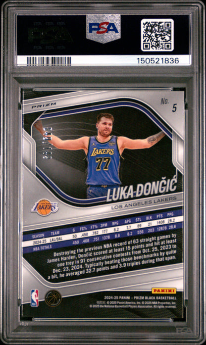 Luke Doncic 2024 Panini Prizm Black #5 Purple Ice #49/149 PSA 7 Near Mint
