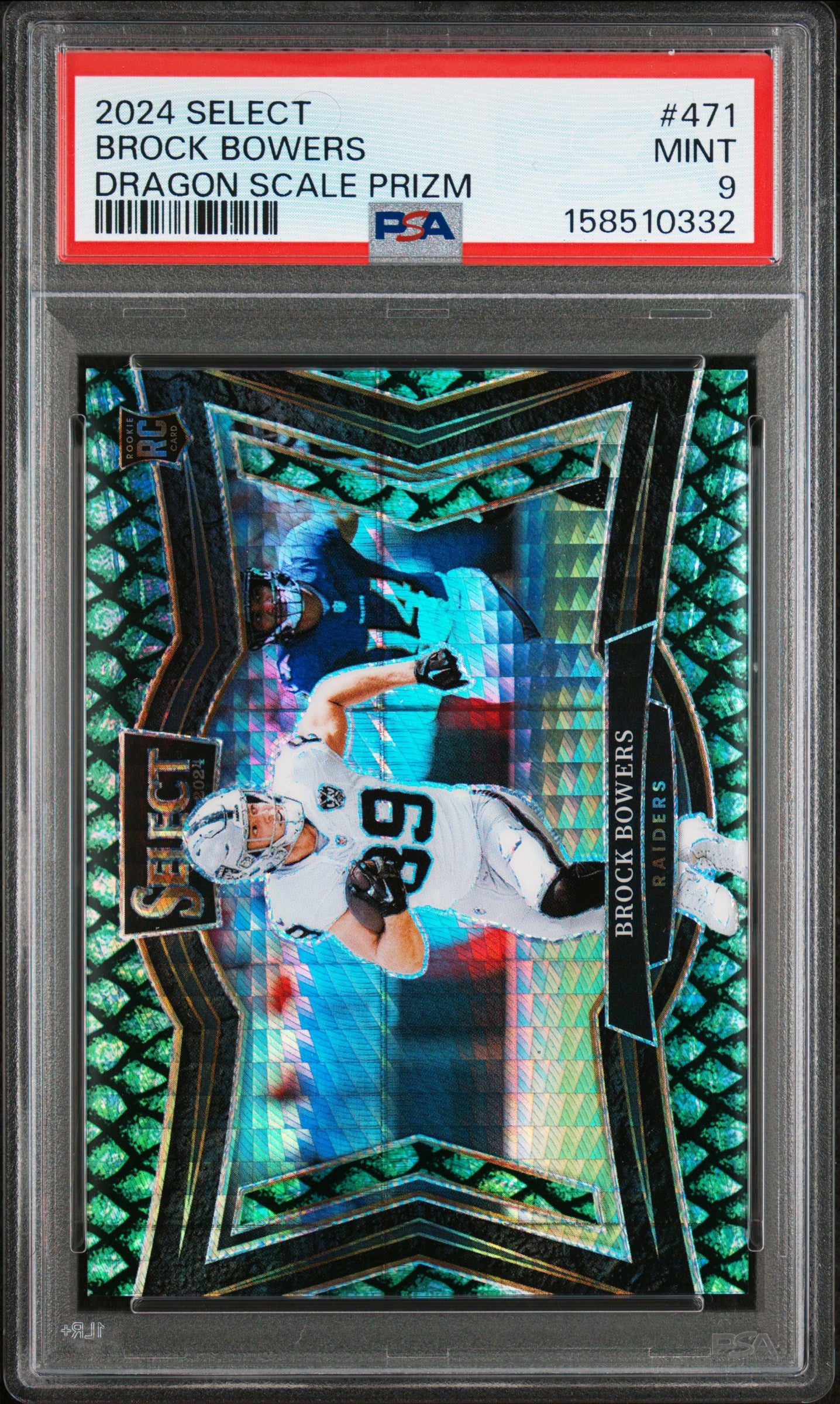 Brock Bowers 2024 Panini Select Rookie #471 Dragon Scale PRizm #42/70 PSA 9 Mint