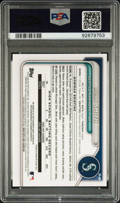 Aidan Smith 2024 Bowman Chrome Blue Refractor Auto #78/150 PSA 10 Gem Mint