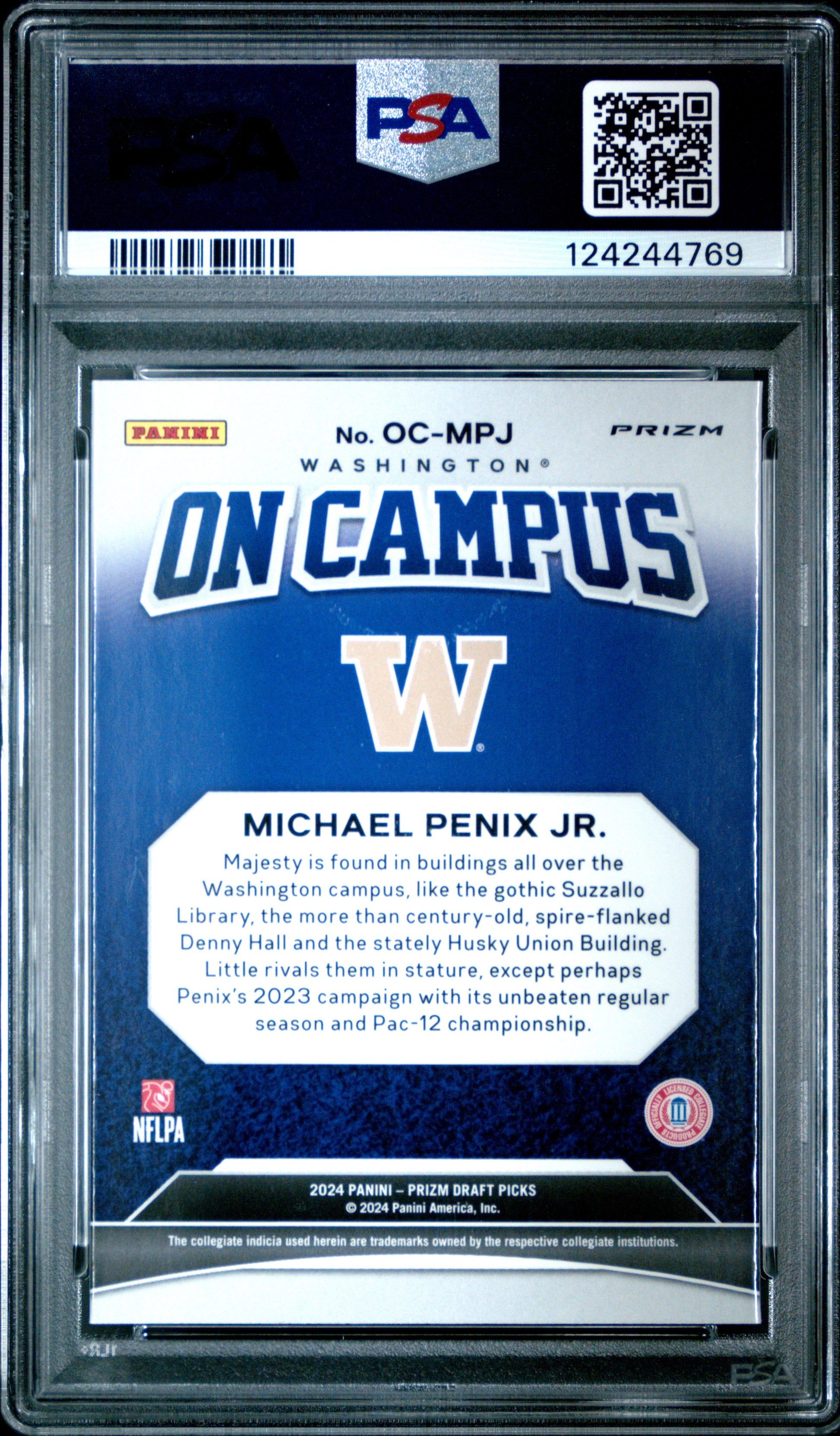 Michael Penix Jr. 2024 Panini Prizm Draft Picks On Campus PSA 9 Mint