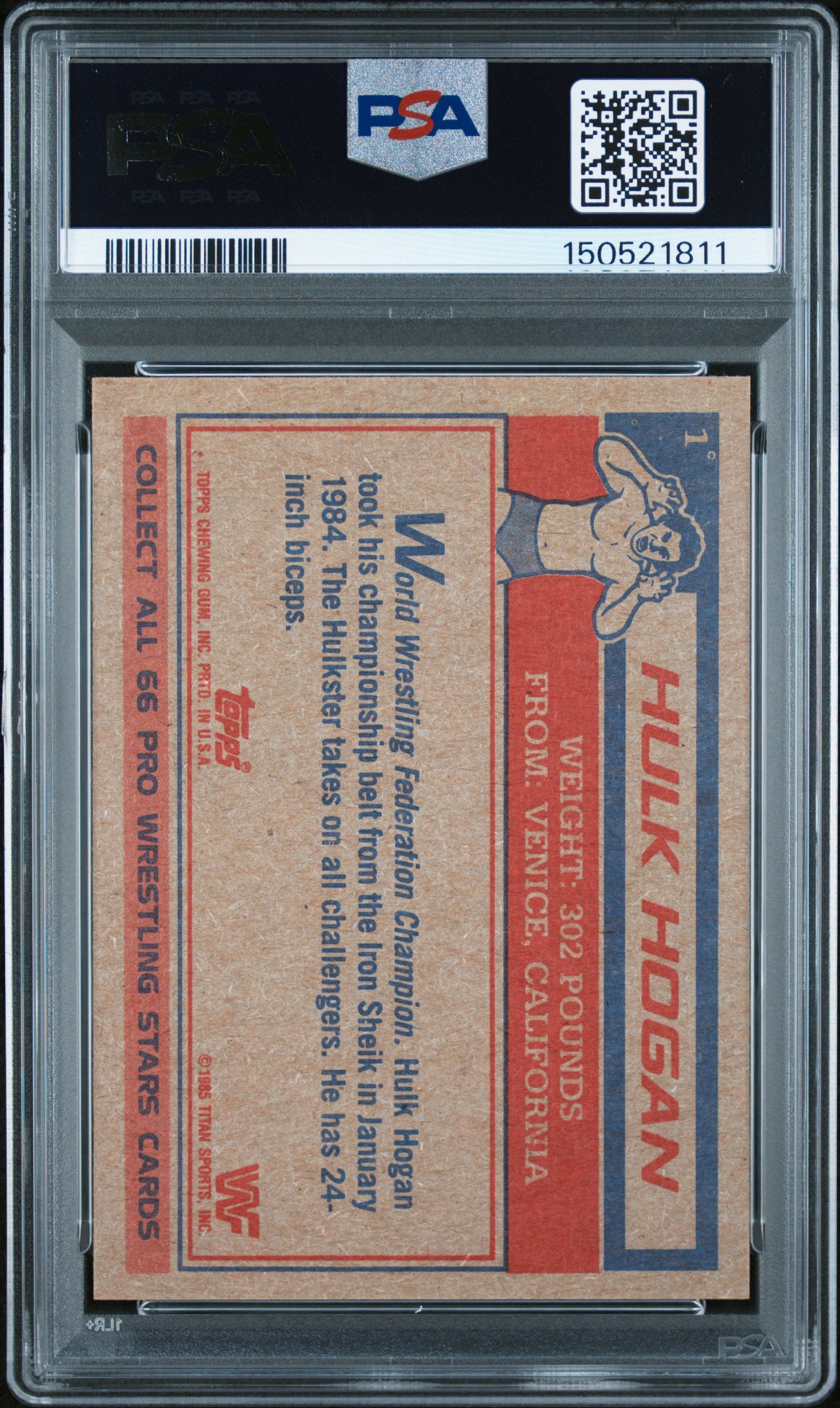 Hulk Hogan 1985 Topps WWF Rookie #1 PSA 7 Near Mint 1811
