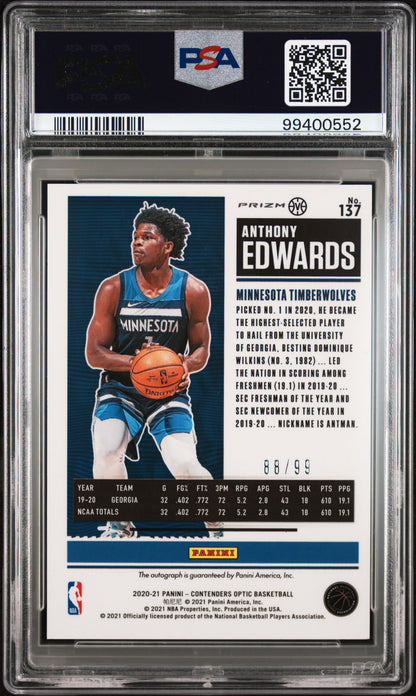 Anthony Edwards 2020 Contenders Optic Variation Red Autograph Rookie #88/99 PSA 8 Auto 10