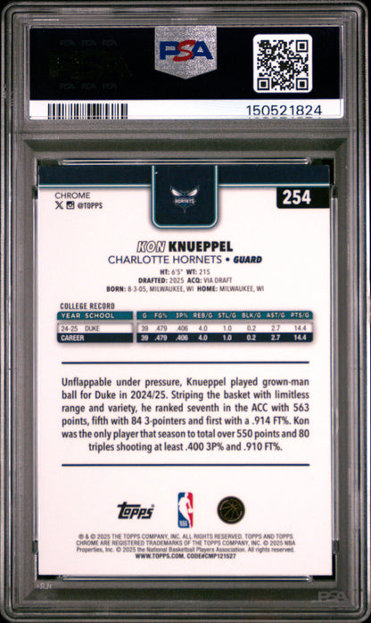 Kon Knueppel 2-25 Topps Chrome Rookie #254 Blue Raywave #33/150 PSA 9 Mint