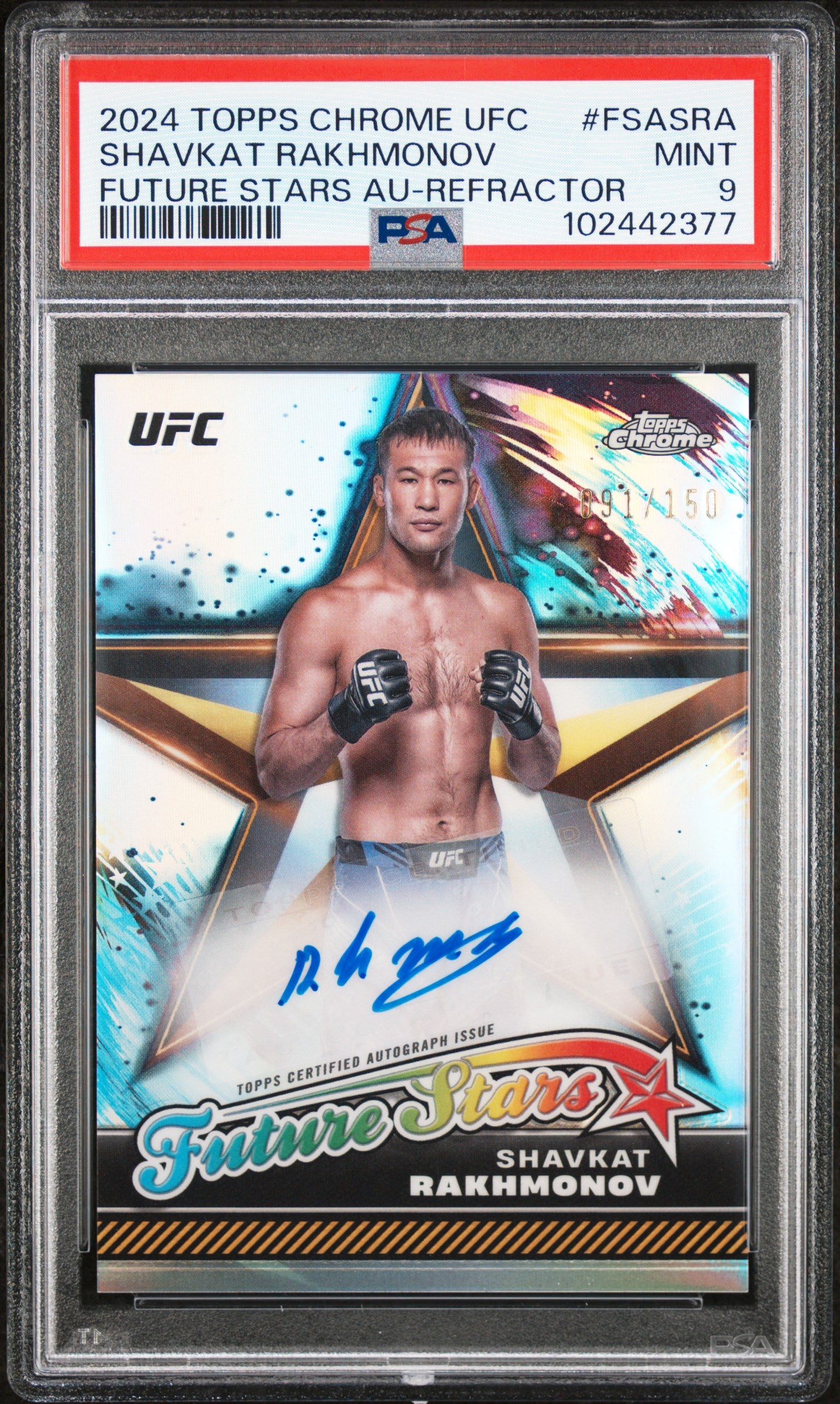 Shavkat Rakhmonov 2024 Topps Chrome Future Stars REfractor Auto PSA 9 Mint