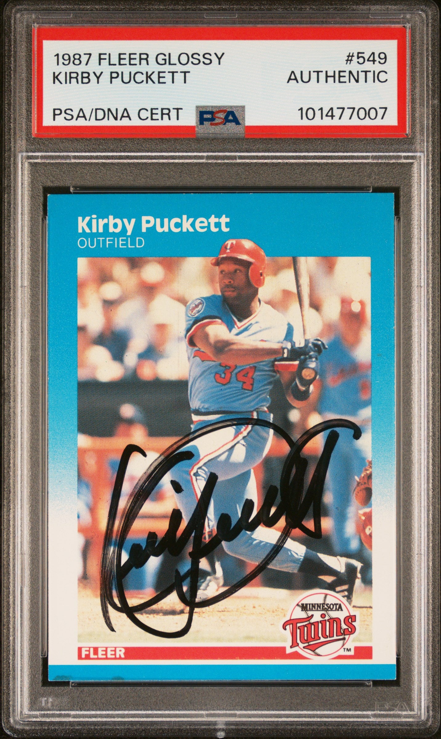 Kirby Puckett 1987 Fleer Glossy #549 Autograph PSA Auth