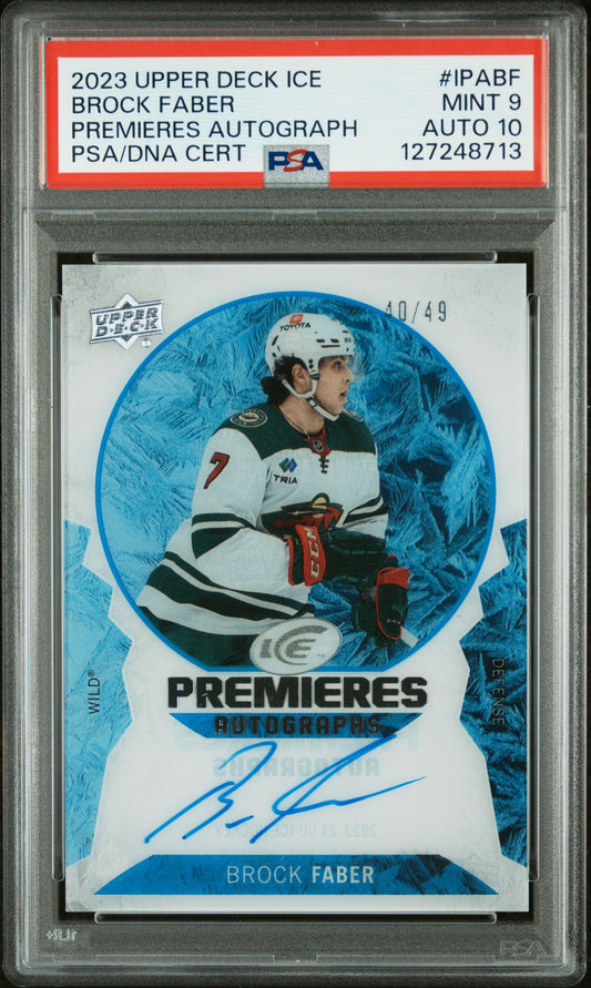 Brock Faber 2023 Upper Deck Ice Rookie #40/49 PSA 9 Auto 10