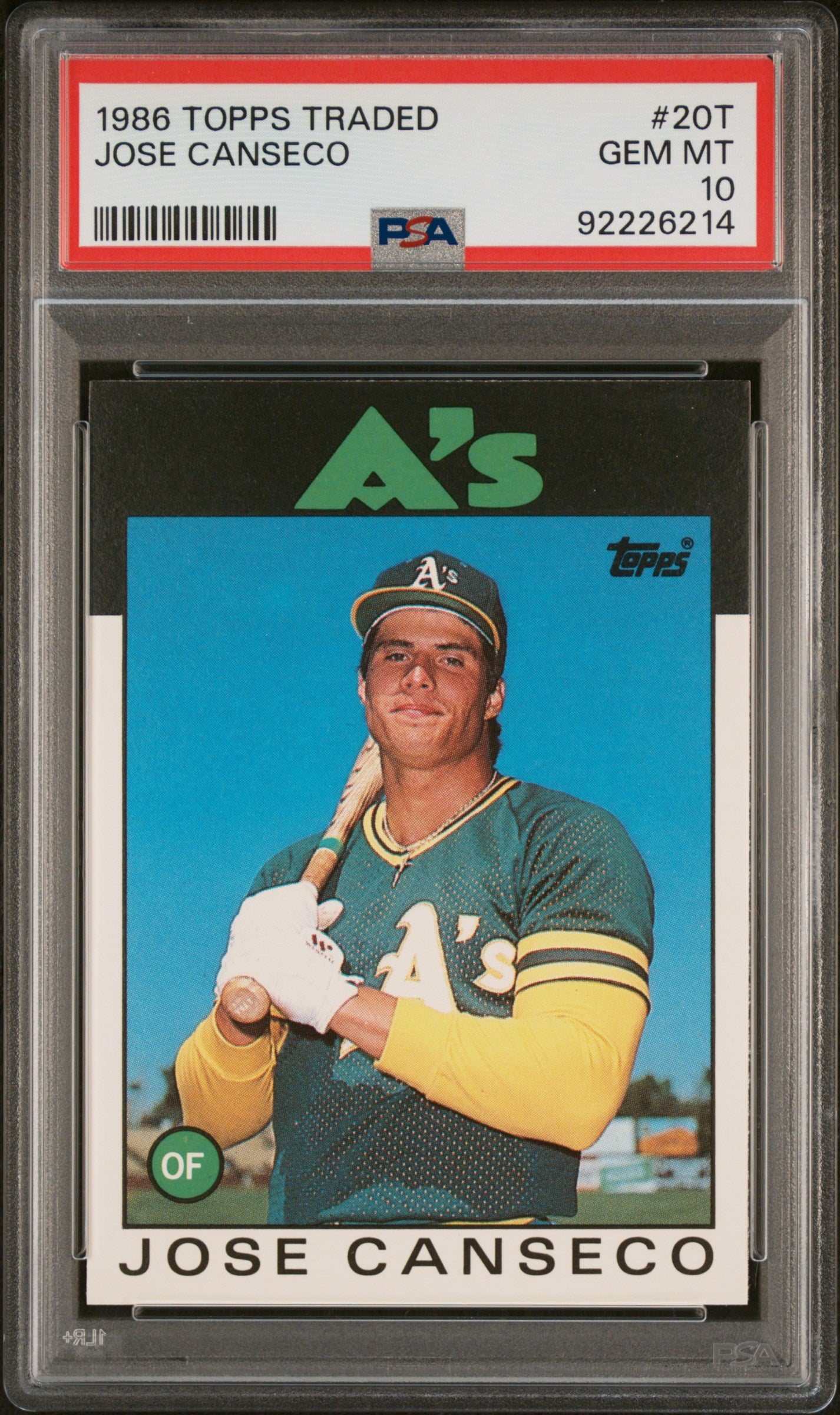 Jose Canseco 1986 Topps Traded Rookie #20T PSA 10 Gem Mint