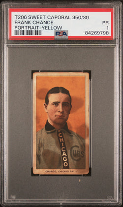 Frank Chance 1909-11 T206 Sweet Caporal 350/30 Portrait-Yellow PSA 1 Poor