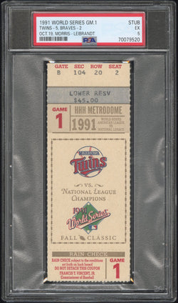 1991 World Series Game 1 Ticket Stub PSA 5 Ex