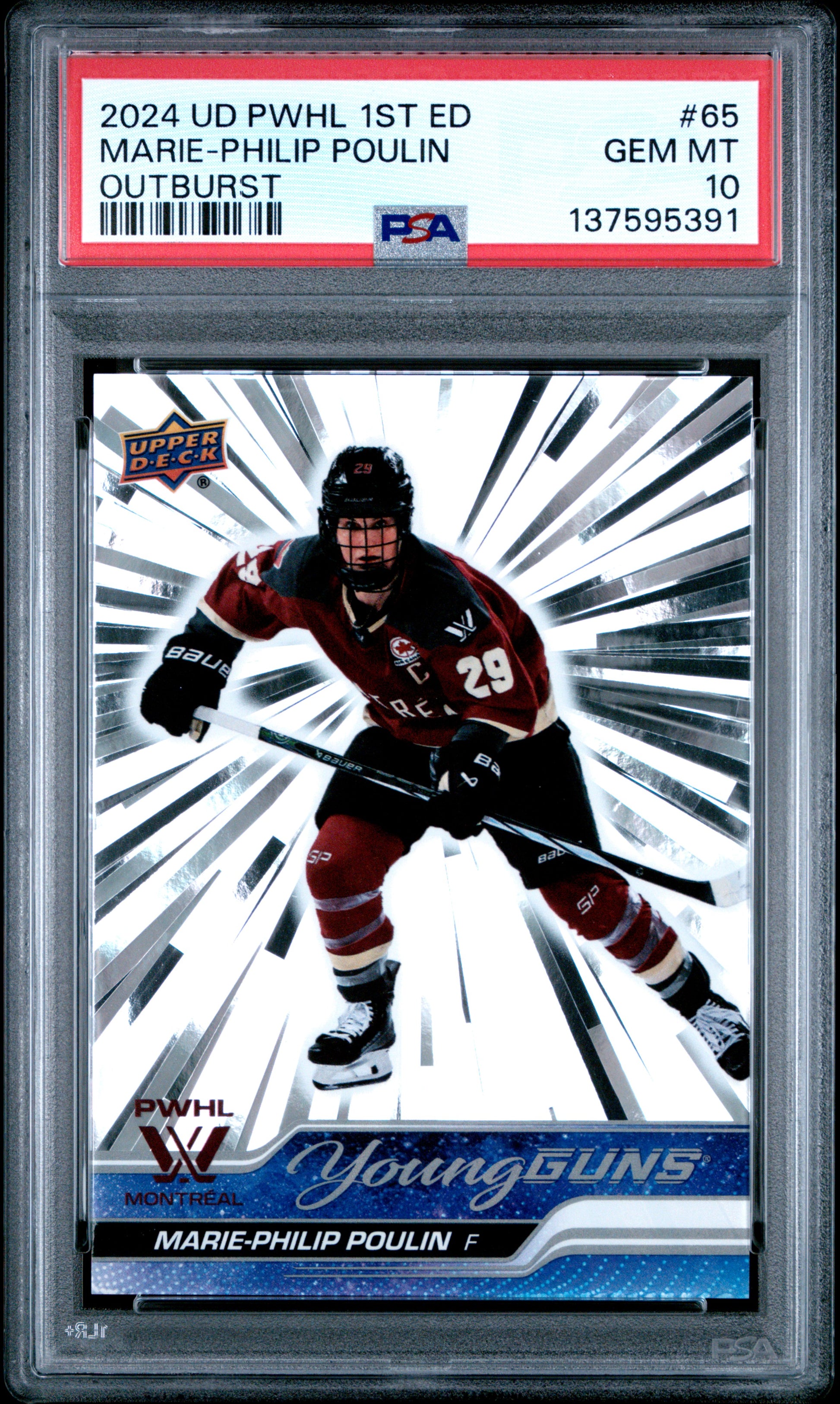Marie-Philip Poulin 2024 Upper Deck PWHL Rookie Silver Outburst PSA 10 Gem Mint
