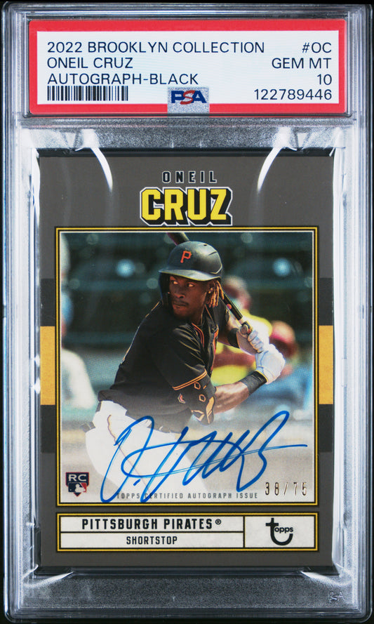 O'Neil Cruz 2022 Topps Brooklyn Collection Rookie Black Auto #38/75 PSA 10 Gem Mint